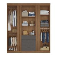 Guarda Roupa Aurora 4.4 Ripado 4 Portas E 4 Gavetas Jatobá-grafite Com Espelho - Santos Andirá Jatobá-grafite - 3