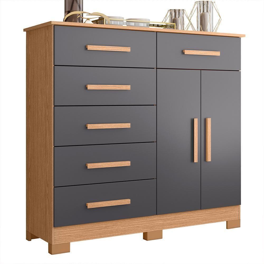 Cômoda Xangai 2 Portas E 6 Gavetas Freijó-titanium - Móveis Albatroz Freijó-titanium - 1