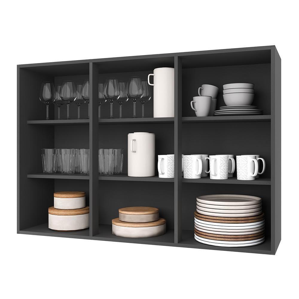 Armário Aéreo Firenze 120cm 3 Portas Chumbo-titânio Com Vidro Reflecta - Indékes Chumbo-titânio - 2