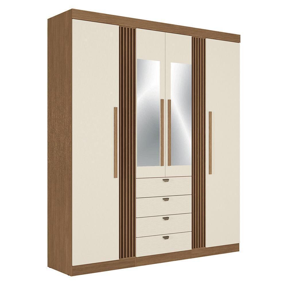 Guarda Roupa Aurora 4.4 Ripado 4 Portas E 4 Gavetas Jatobá-areia Com Espelho - Santos Andirá Jatobá-areia - 1