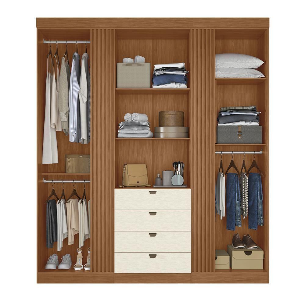 Guarda Roupa Aurora 4.4 Ripado 4 Portas E 4 Gavetas Jatobá-areia Com Espelho - Santos Andirá Jatobá-areia - 3