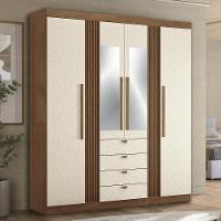 Guarda Roupa Aurora 4.4 Ripado 4 Portas E 4 Gavetas Jatobá-areia Com Espelho - Santos Andirá Jatobá-areia - 2