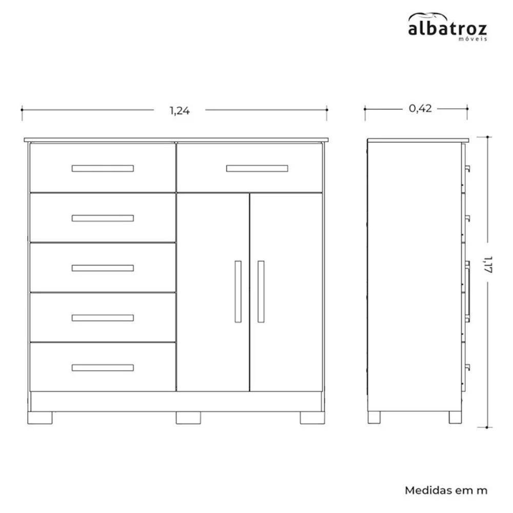 Cômoda Xangai 2 Portas E 6 Gavetas Cinamomo-off White - Móveis Albatroz Cinamomo-off White - 3