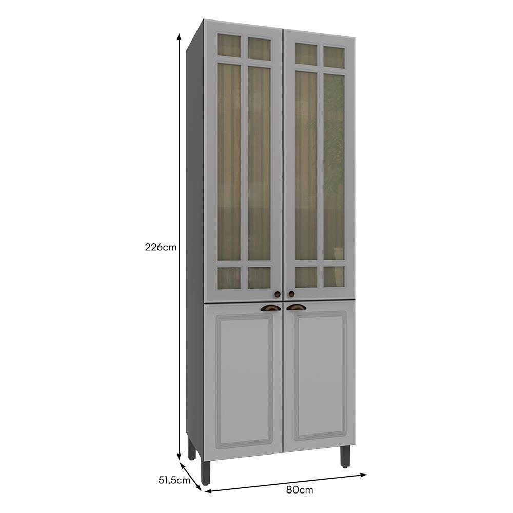 Paneleiro Firenze 80cm 4 Portas Chumbo-titânio Com Vidro Reflecta - Indékes Chumbo-titânio - 3