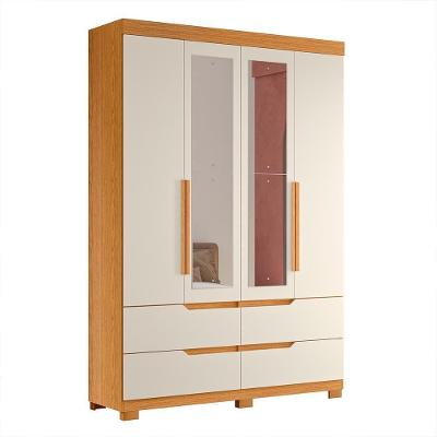 Guarda Roupa Solteiro Doble 4 Portas 4 Gavetas Cinamomo-Off White com Espelho