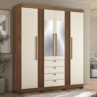 Guarda Roupa Aurora 4.4 Ripado 4 Portas E 4 Gavetas Jatobá-areia Com Espelho E Pés - Santos Andirá Jatobá-areia - 2