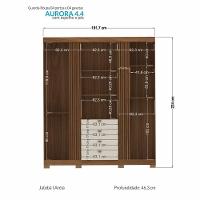 Guarda Roupa Aurora 4.4 Ripado 4 Portas E 4 Gavetas Jatobá-areia Com Espelho E Pés - Santos Andirá Jatobá-areia - 4