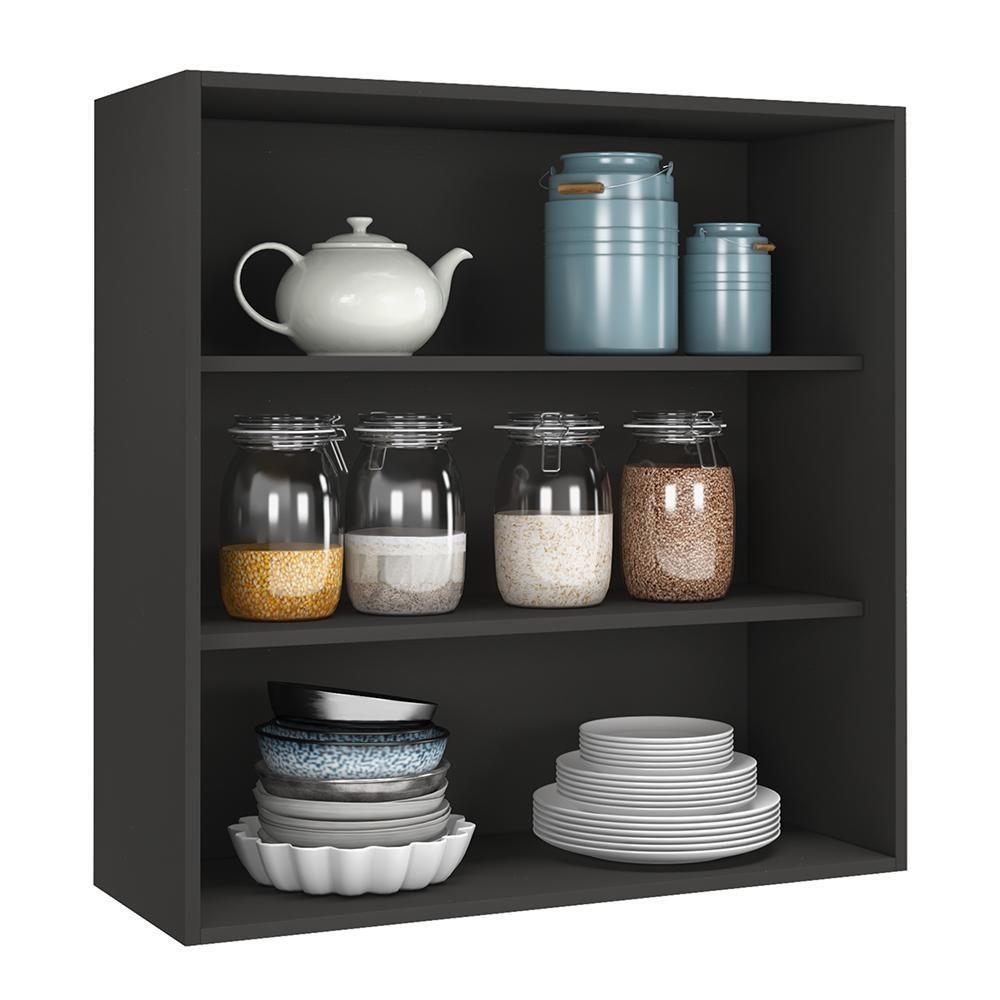 Armário Aéreo Firenze 80cm 2 Portas Chumbo Com Vidro Reflecta - Indékes Chumbo - 2