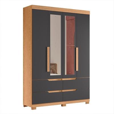 Guarda Roupa Solteiro Doble 4 Portas Freijó-titanium Com Espelho - Móveis Albatroz Freijó-titanium