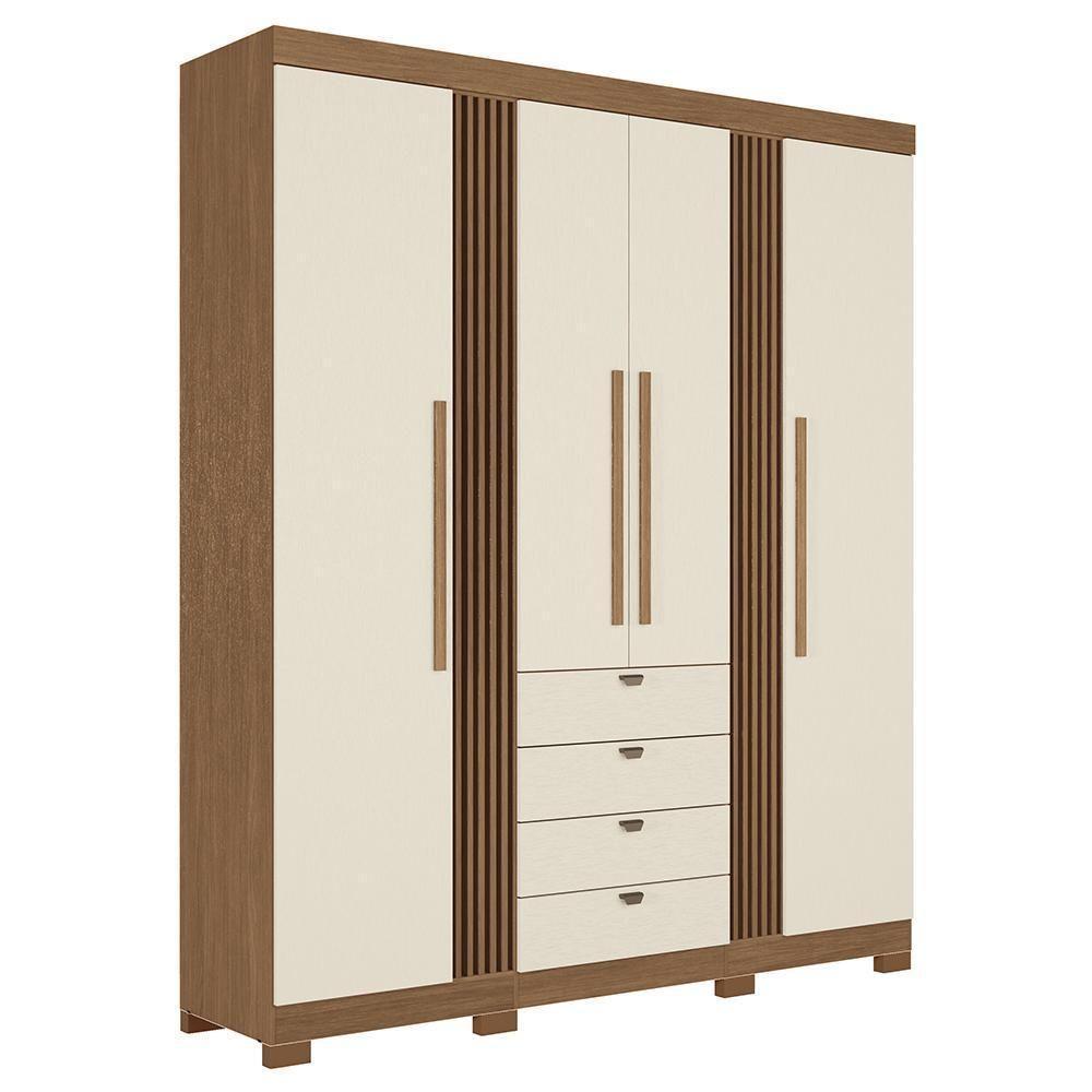 Guarda Roupa Aurora 4.4 Ripado 4 Portas E 4 Gavetas Jatobá-areia Com Pés - Santos Andirá Jatobá-areia - 1