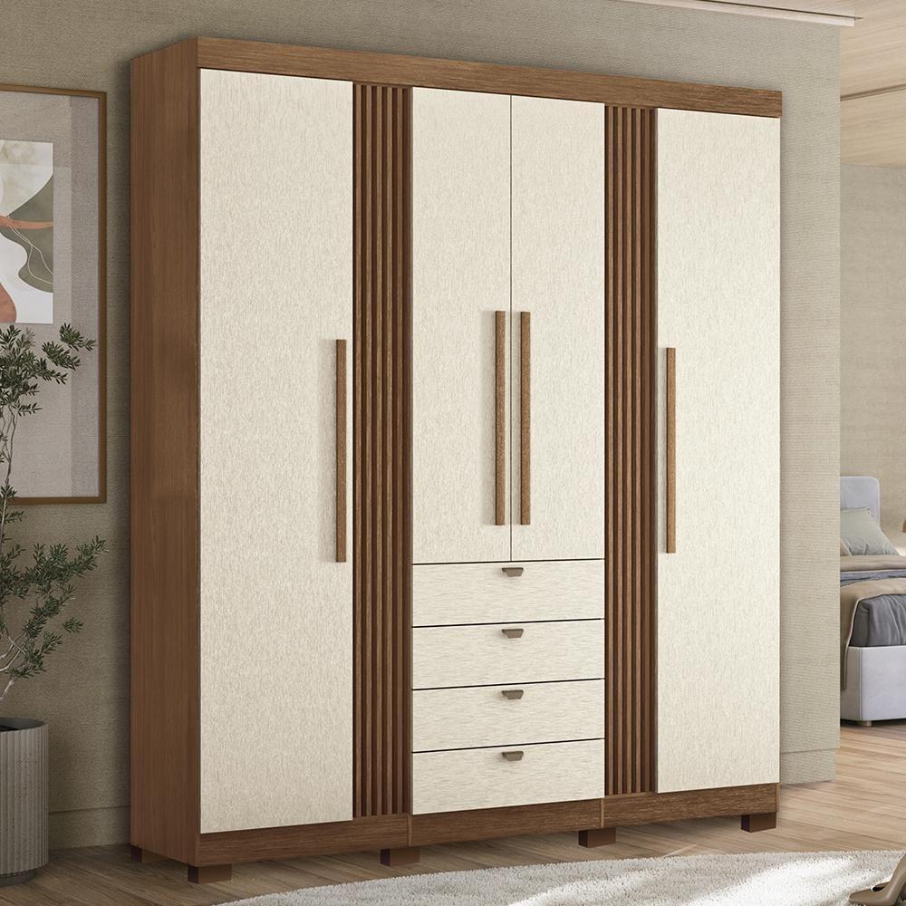 Guarda Roupa Aurora 4.4 Ripado 4 Portas E 4 Gavetas Jatobá-areia Com Pés - Santos Andirá Jatobá-areia - 2