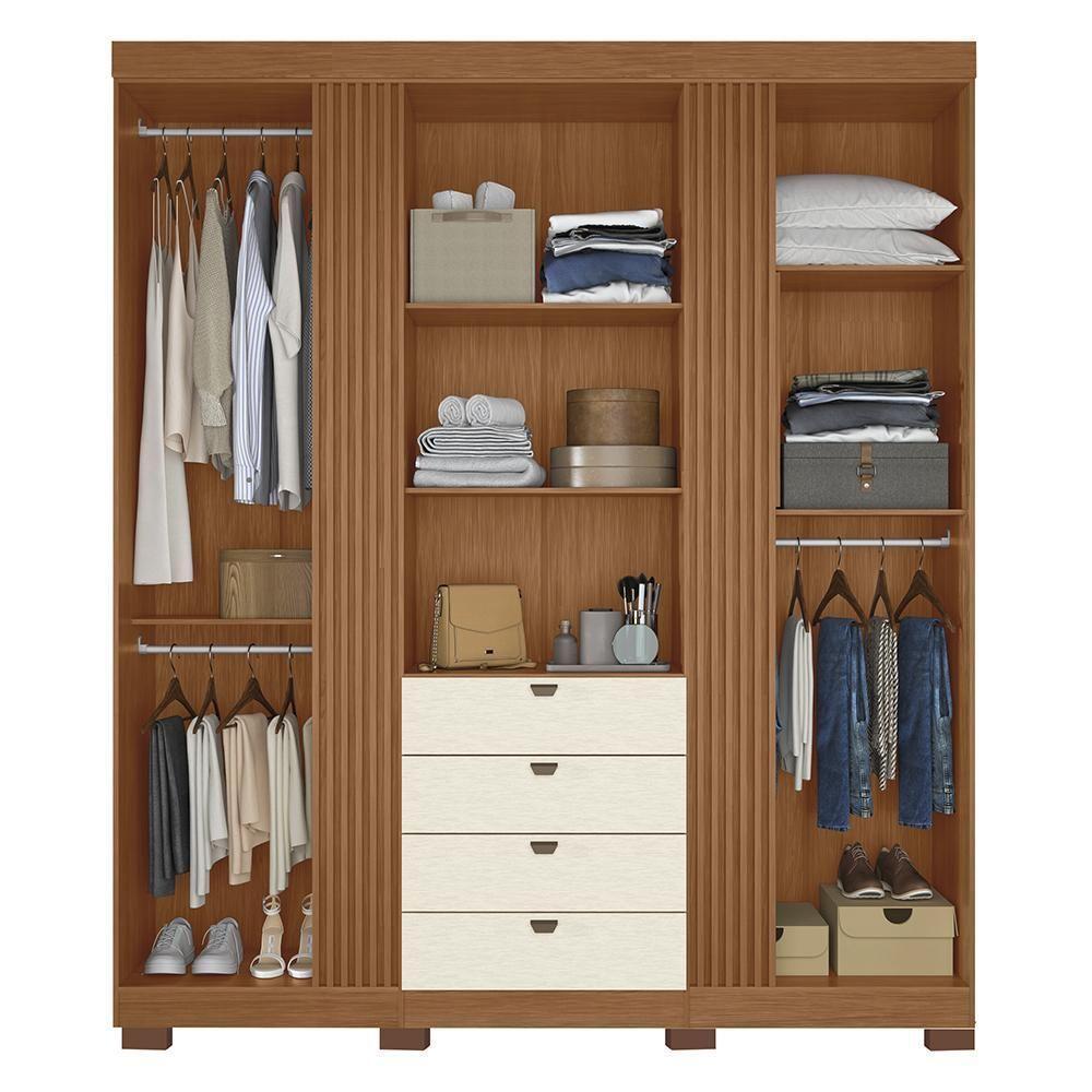 Guarda Roupa Aurora 4.4 Ripado 4 Portas E 4 Gavetas Jatobá-areia Com Pés - Santos Andirá Jatobá-areia - 3