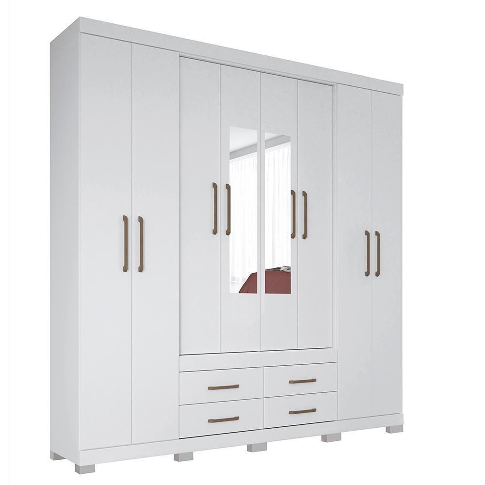 Guarda Roupa Casal Nápoles 8.4 8 Portas 4 Gavetas Branco Com Espelho E Pés - Santos Andirá Branco - 1