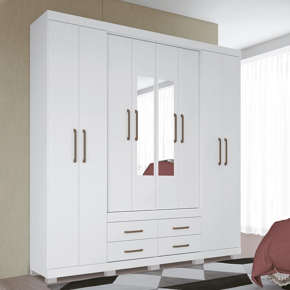 Guarda Roupa Casal Nápoles 8.4 8 Portas 4 Gavetas Branco Com Espelho E Pés - Santos Andirá Branco - 2