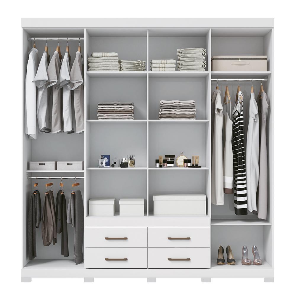 Guarda Roupa Casal Nápoles 8.4 8 Portas 4 Gavetas Branco Com Espelho E Pés - Santos Andirá Branco - 3