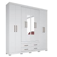 Guarda Roupa Casal Nápoles 8.4 8 Portas 4 Gavetas Branco Com Espelho E Pés - Santos Andirá Branco - 1