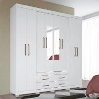 Guarda Roupa Casal Nápoles 8.4 8 Portas 4 Gavetas Branco Com Espelho E Pés - Santos Andirá Branco - 2