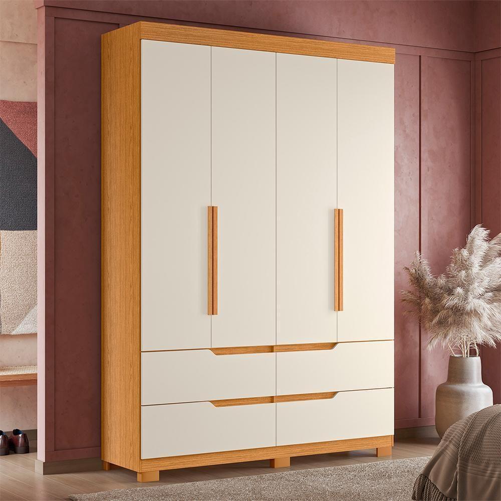 Guarda Roupa Solteiro Doble 4 Portas E 4 Gavetas Cinamomo-off White - Móveis Albatroz Cinamomo-off White - 2
