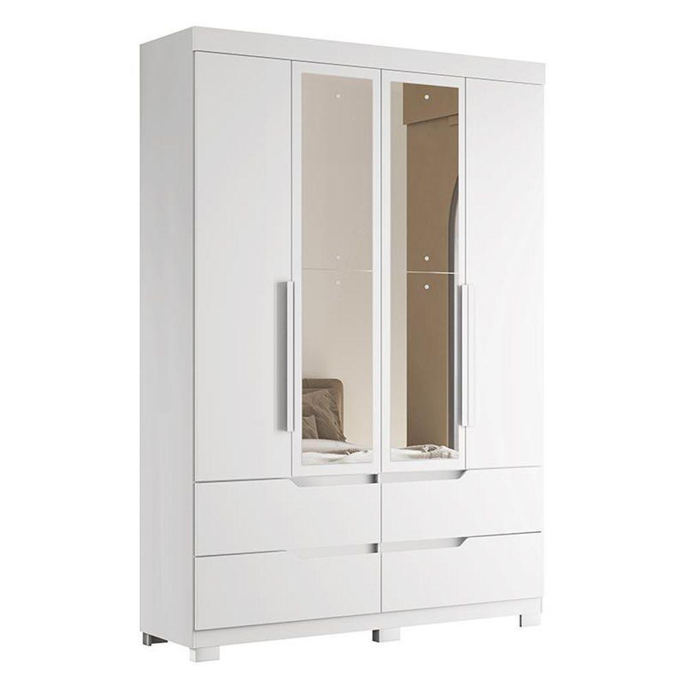 Guarda Roupa Solteiro Doble 4 Portas Branco Fosco Com Espelho - Móveis Albatroz Branco Fosco - 1
