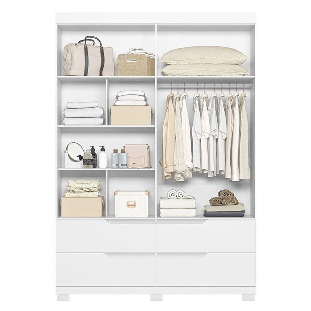 Guarda Roupa Solteiro Doble 4 Portas Branco Fosco Com Espelho - Móveis Albatroz Branco Fosco - 3