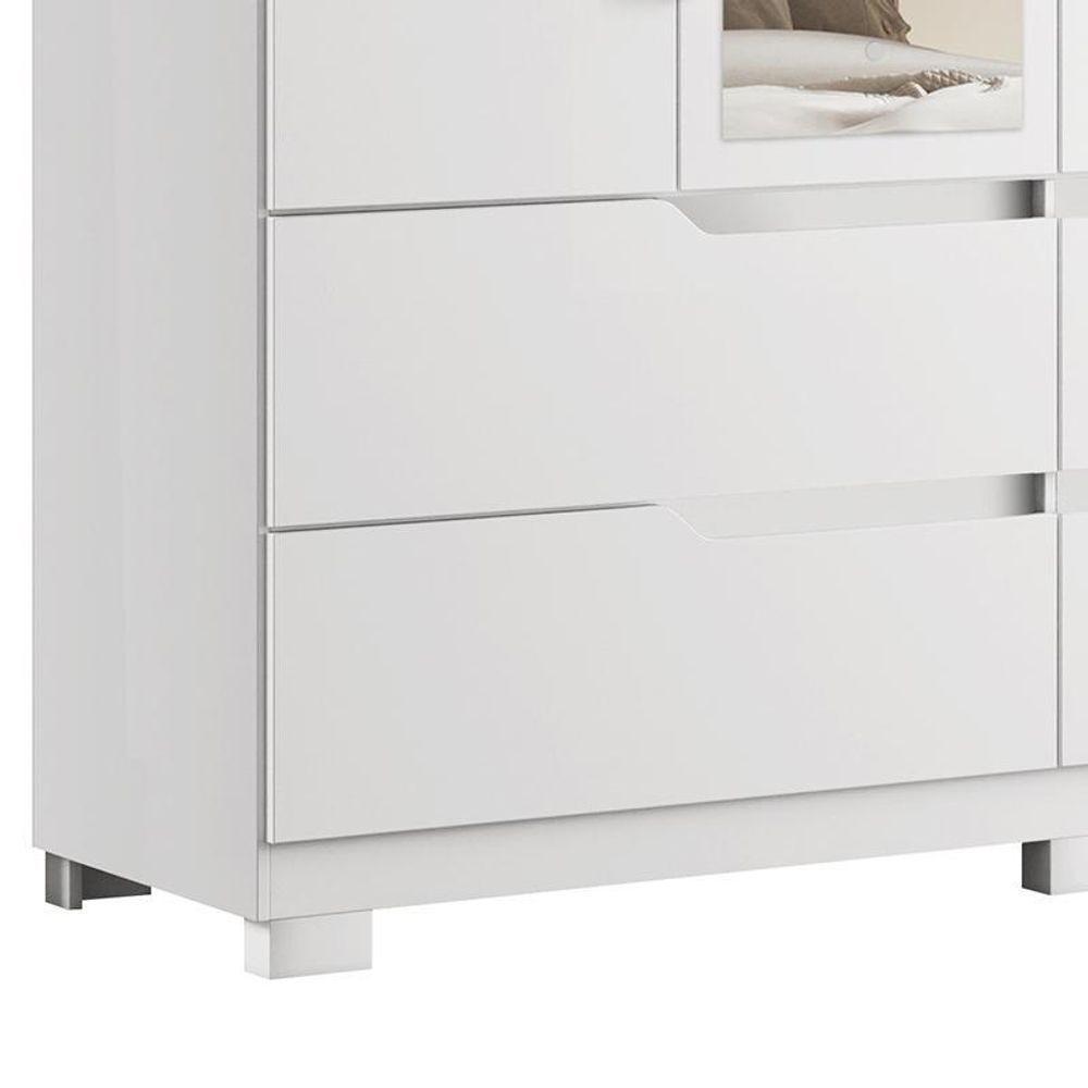 Guarda Roupa Solteiro Doble 4 Portas Branco Fosco Com Espelho - Móveis Albatroz Branco Fosco - 4