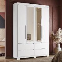 Guarda Roupa Solteiro Doble 4 Portas Branco Fosco Com Espelho - Móveis Albatroz Branco Fosco - 2