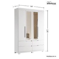 Guarda Roupa Solteiro Doble 4 Portas Branco Fosco Com Espelho - Móveis Albatroz Branco Fosco - 5