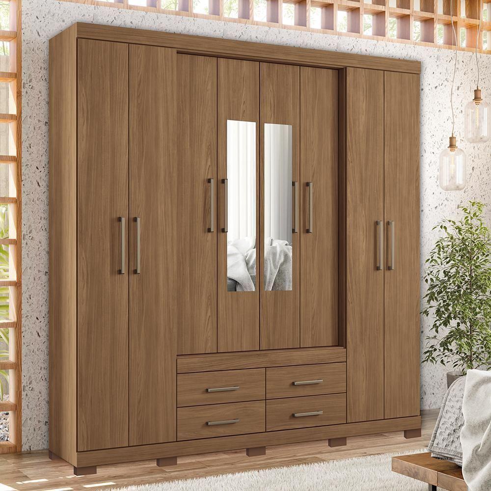 Guarda Roupa Casal Nápoles 8.4 8 Portas 4 Gavetas Jatobá Com Espelho E Pés - Santos Andirá Jatobá - 2