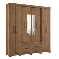 Guarda Roupa Casal Nápoles 8.4 8 Portas 4 Gavetas Jatobá Com Espelho E Pés - Santos Andirá Jatobá - 1