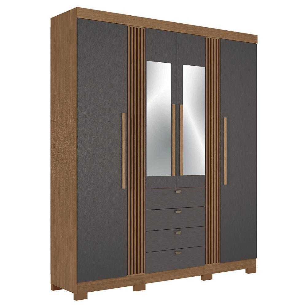 Guarda Roupa Aurora 4.4 Ripado 4 Portas E 4 Gavetas Jatobá-grafite Com Espelho E Pés - Santos Andirá Jatobá-grafite - 1