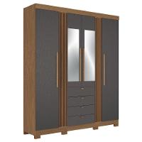 Guarda Roupa Aurora 4.4 Ripado 4 Portas E 4 Gavetas Jatobá-grafite Com Espelho E Pés - Santos Andirá Jatobá-grafite - 1