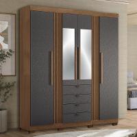 Guarda Roupa Aurora 4.4 Ripado 4 Portas E 4 Gavetas Jatobá-grafite Com Espelho E Pés - Santos Andirá Jatobá-grafite - 2