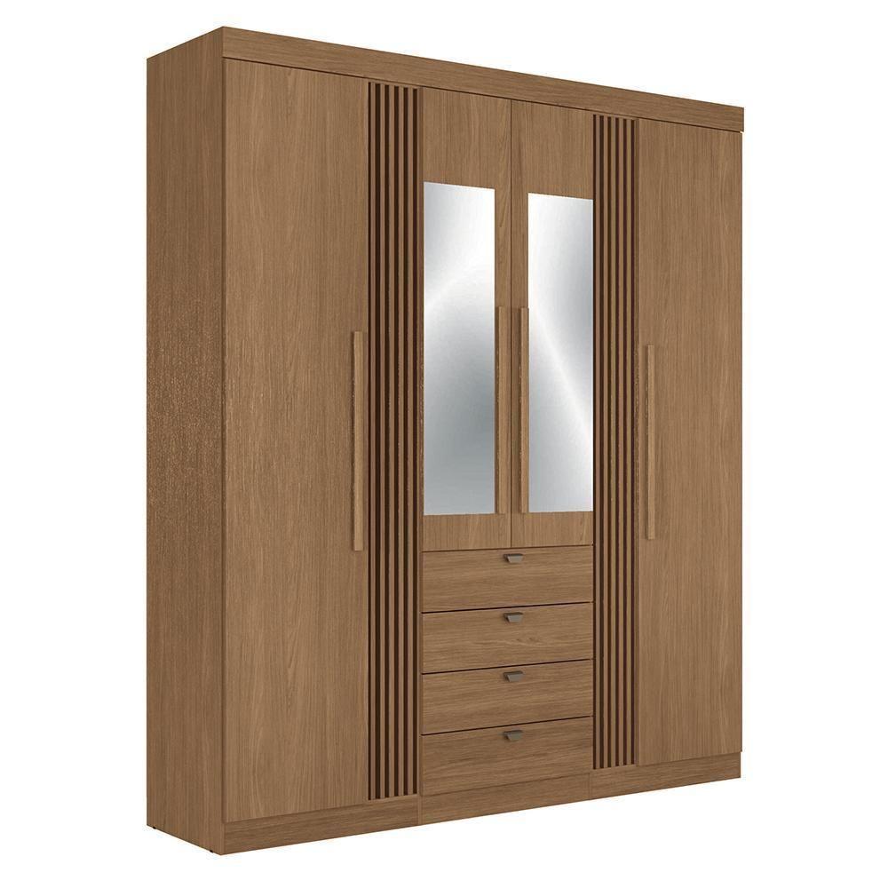 Guarda Roupa Aurora 4.4 Ripado 4 Portas E 4 Gavetas Jatobá Com Espelho - Santos Andirá Jatobá - 1