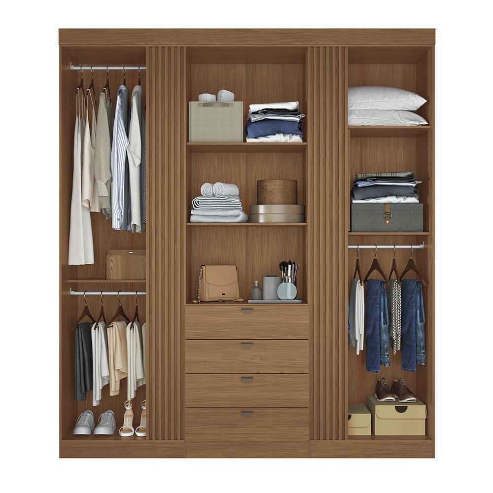 Guarda Roupa Aurora 4.4 Ripado 4 Portas E 4 Gavetas Jatobá Com Espelho - Santos Andirá Jatobá - 3