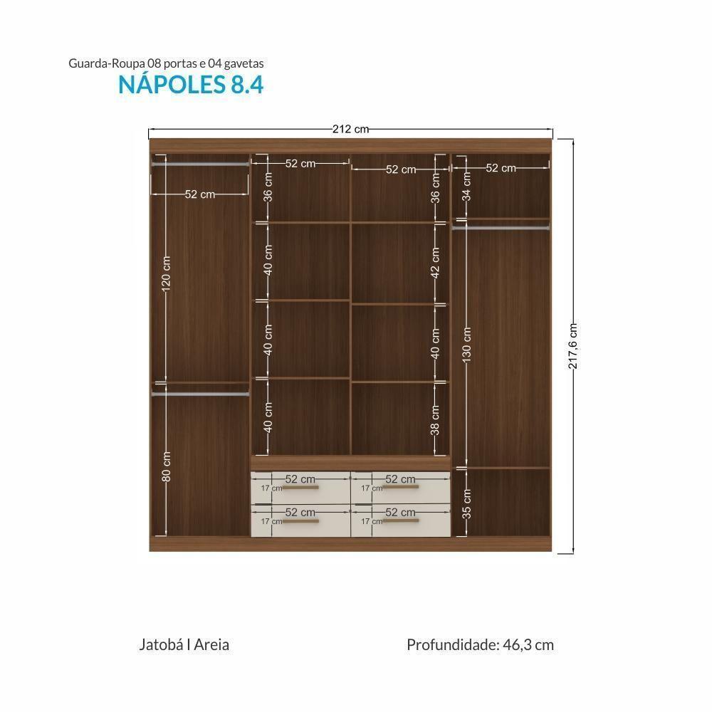 Guarda Roupa Casal Nápoles 8.4 8 Portas 4 Gavetas Jatobá-areia - Santos Andirá Jatobá-areia - 4