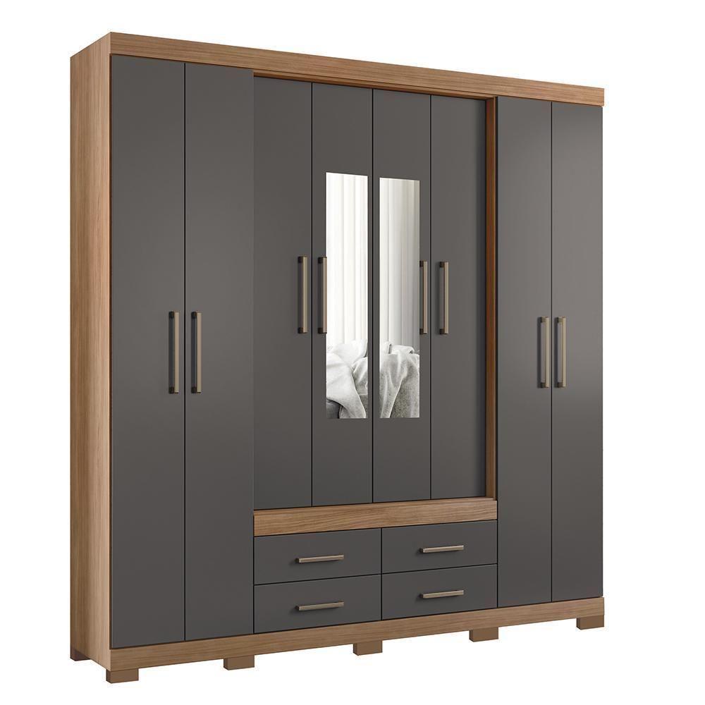 Guarda Roupa Casal Nápoles 8.4 8 Portas 4 Gavetas Jatobá-grafite Com Espelho E Pés - Santos Andirá Jatobá-grafite - 1
