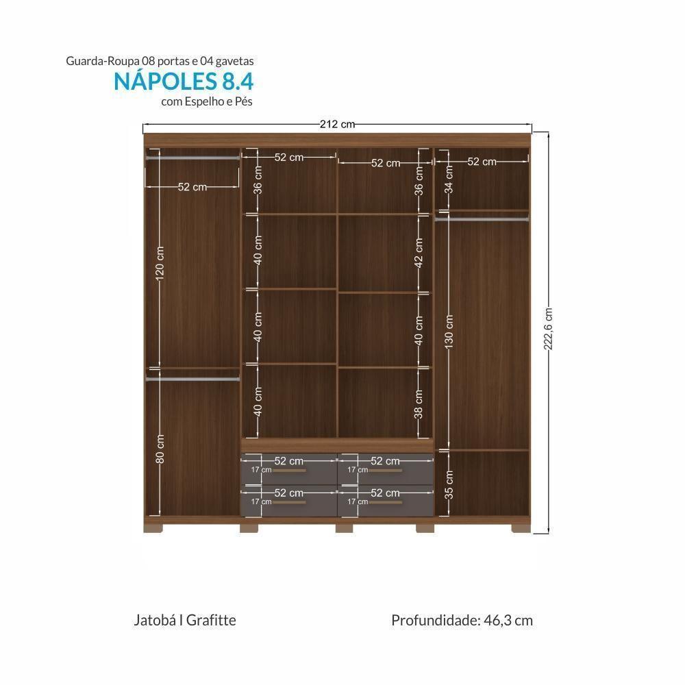 Guarda Roupa Casal Nápoles 8.4 8 Portas 4 Gavetas Jatobá-grafite Com Espelho E Pés - Santos Andirá Jatobá-grafite - 4
