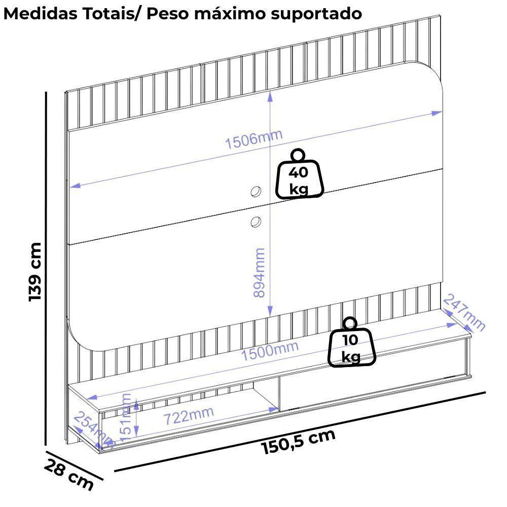 Painel Para Tv 65 Pol 1 Porta 150 Cm Tom Cedro Bali Dj Moveis Cedro Bali - 3