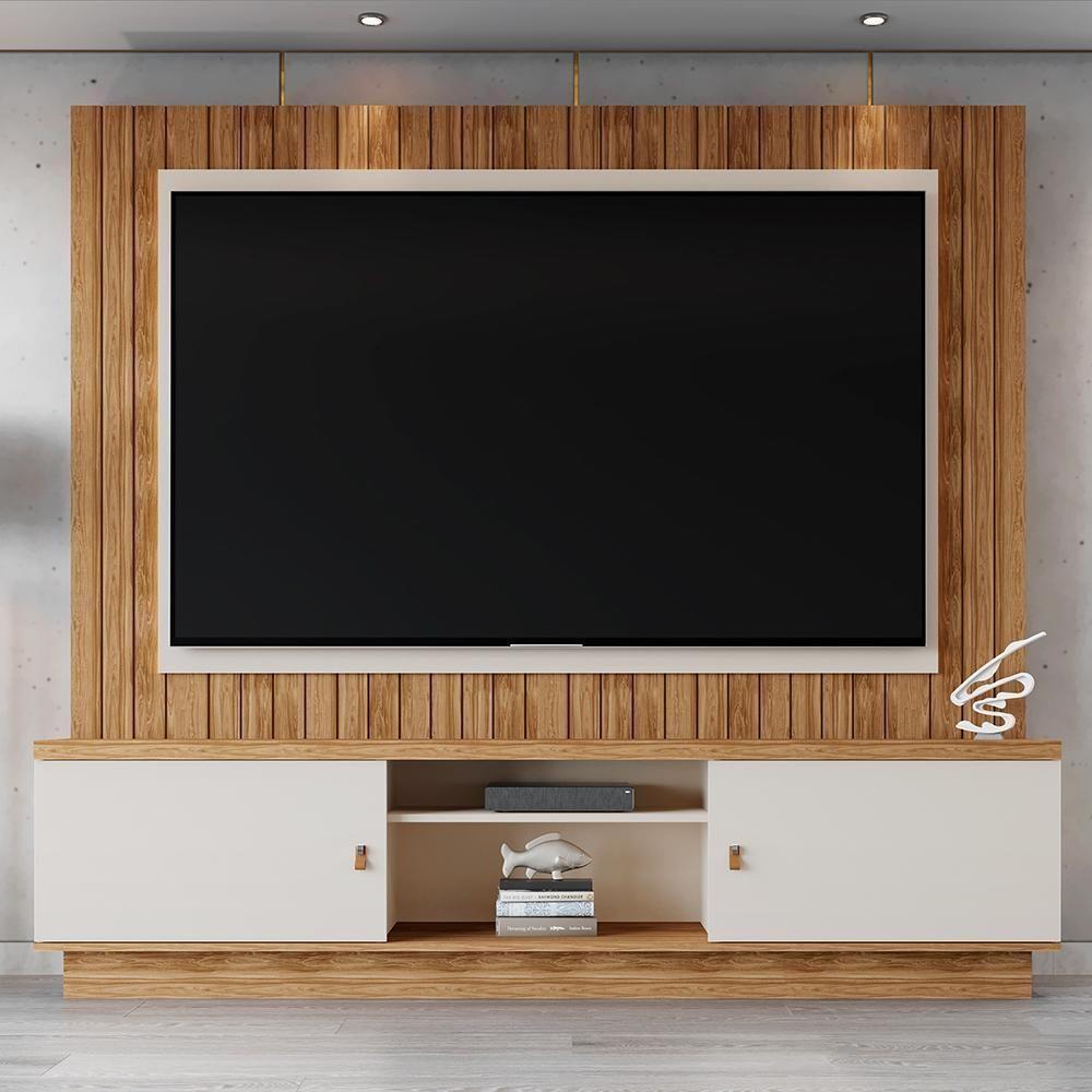 Estante Home Santos 201,2cm Pérola Metalizado-amêndoa Para Tv Até 70? - Mobler Pérola Metalizado-amêndoa - 2