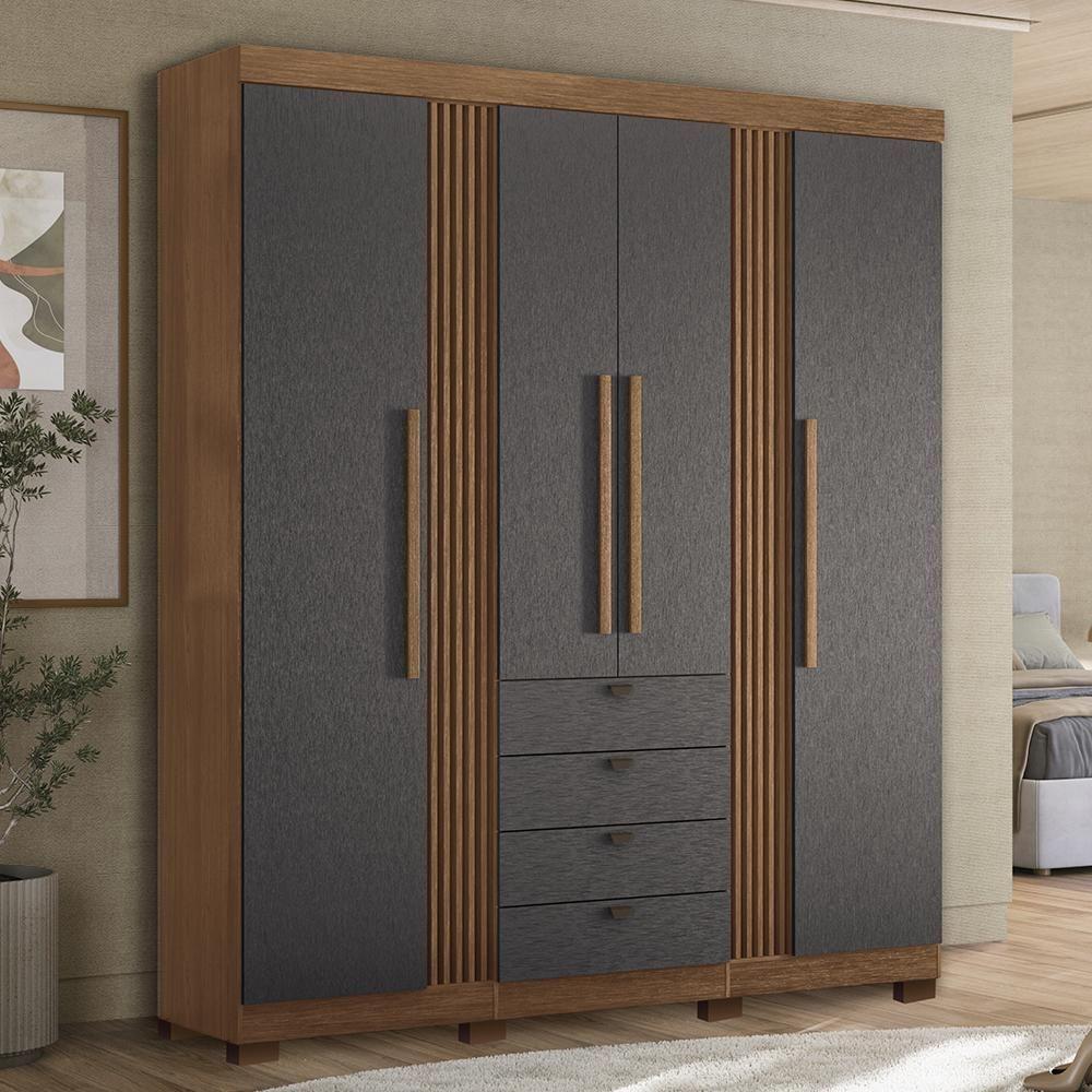 Guarda Roupa Aurora 4.4 Ripado 4 Portas E 4 Gavetas Jatobá-grafite Com Pés - Santos Andirá Jatobá-grafite - 2