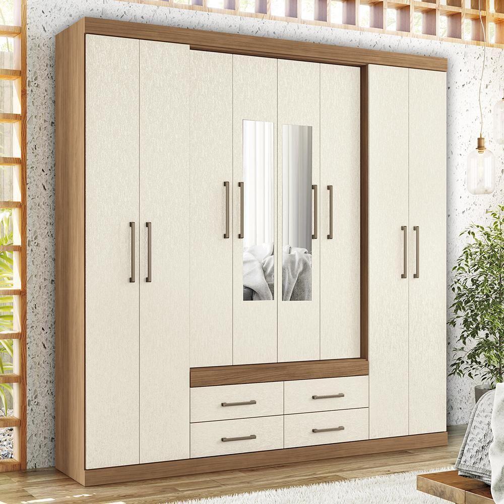 Guarda Roupa Casal Nápoles 8.4 8 Portas 4 Gavetas Jatobá-areia Com Espelho - Santos Andirá Jatobá-areia - 2