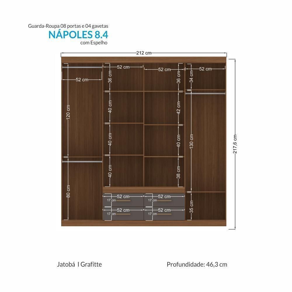 Guarda Roupa Casal Nápoles 8.4 8 Portas 4 Gavetas Jatobá-grafite Com Espelho - Santos Andirá Jatobá-grafite - 4