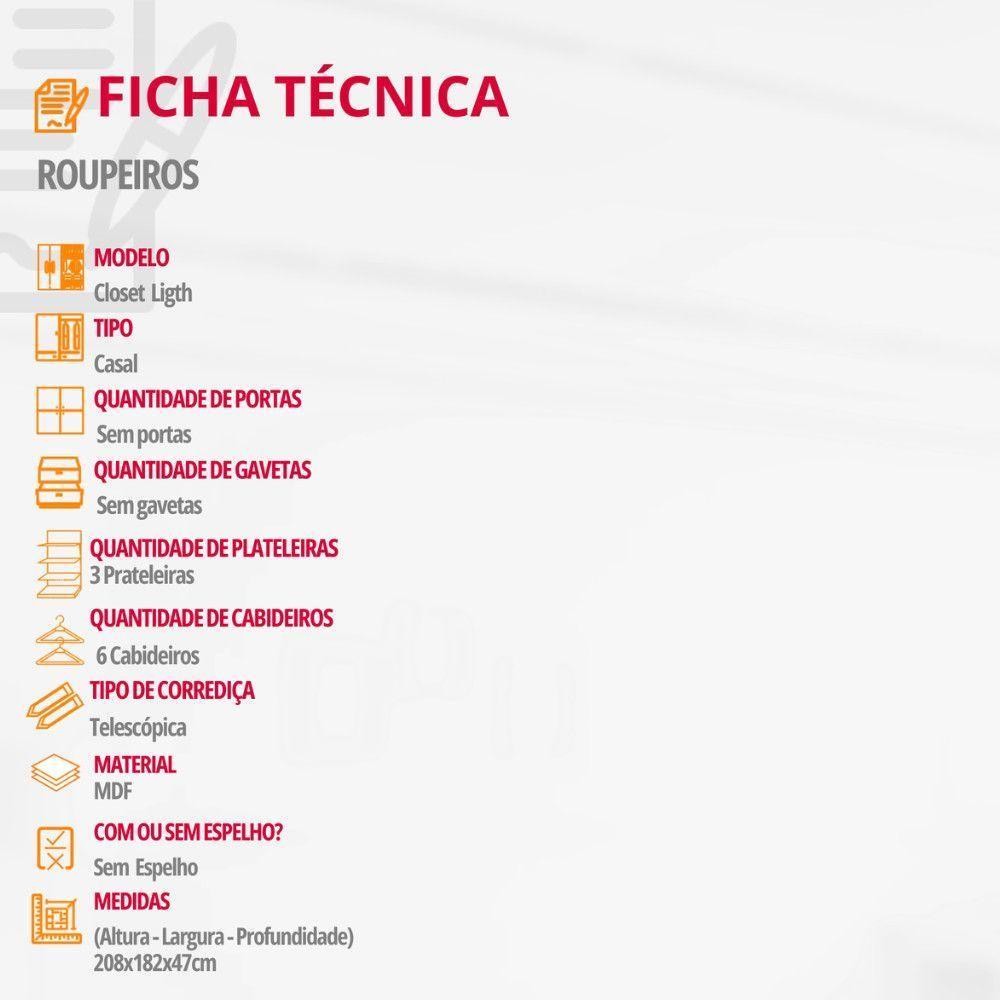 Guarda Roupa Closet Light Com 3 Prateleiras Moderna Imbuia - 4