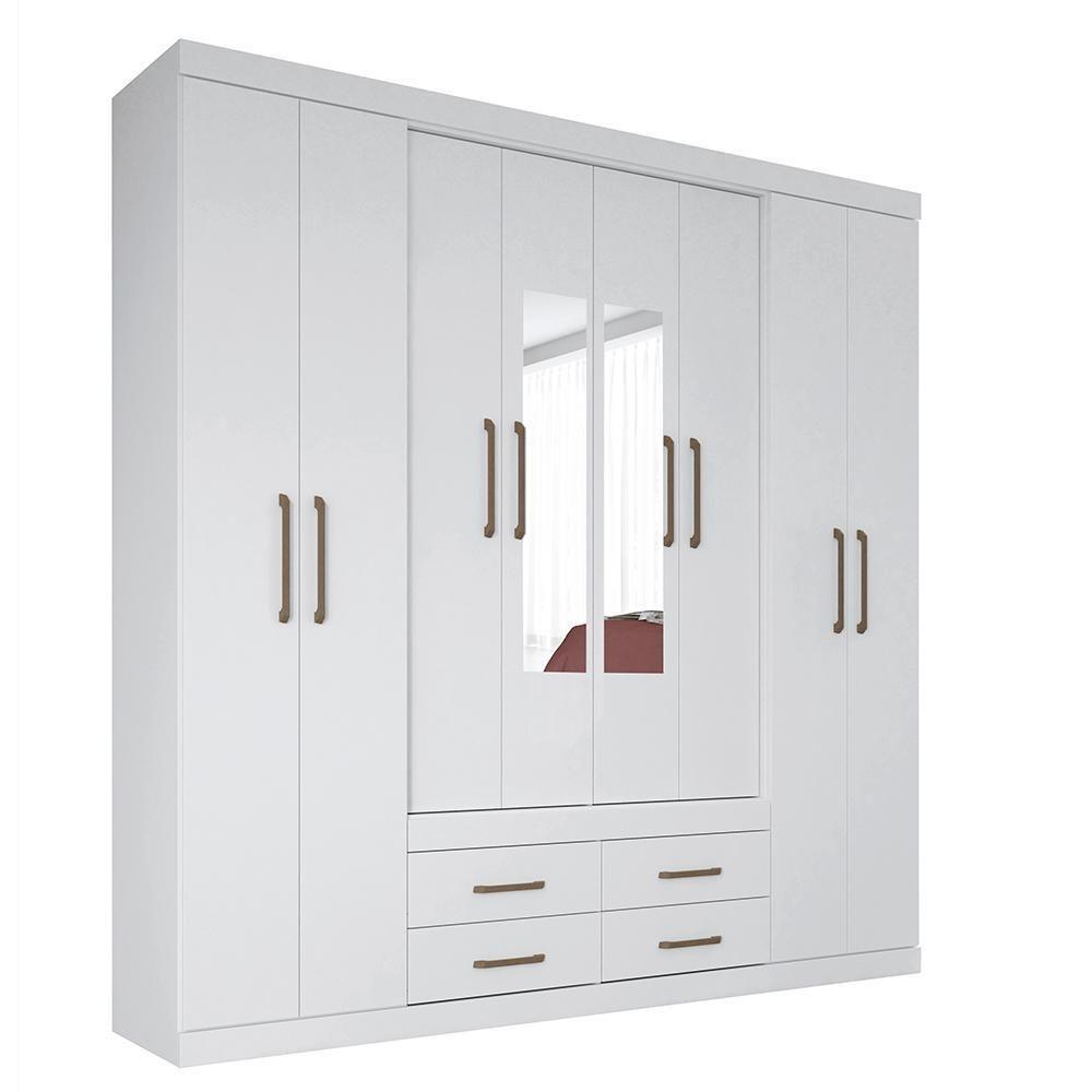 Guarda Roupa Casal Nápoles 8.4 8 Portas 4 Gavetas Branco Com Espelho - Santos Andirá Branco - 1