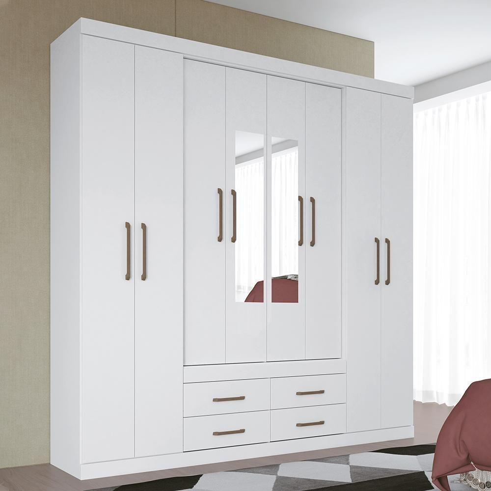 Guarda Roupa Casal Nápoles 8.4 8 Portas 4 Gavetas Branco Com Espelho - Santos Andirá Branco - 4