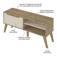 Rack Para Tv Até 60 Polegadas 134cm Com Pés Retrô 1 Porta Multimóveis Cr45323 Carvalho/off White Carvalho/off White - 3