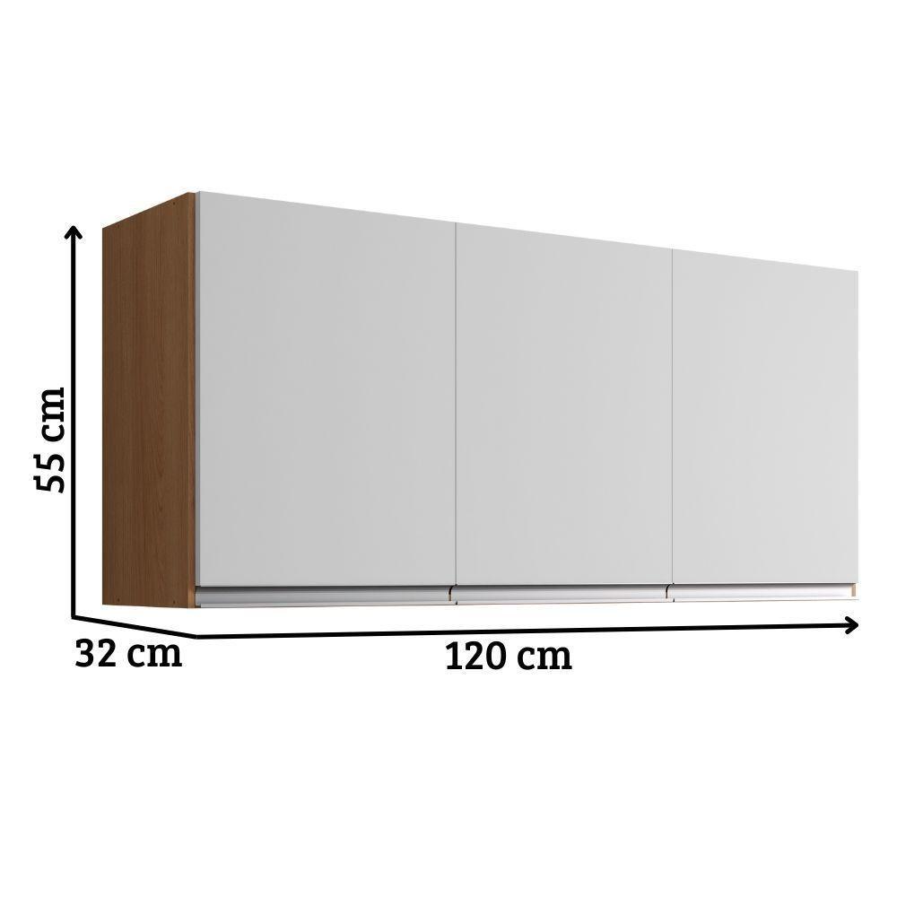 Armário Aéreo Andréia 120 Cm 3 Portas Amendoa Branco Ajl - 2