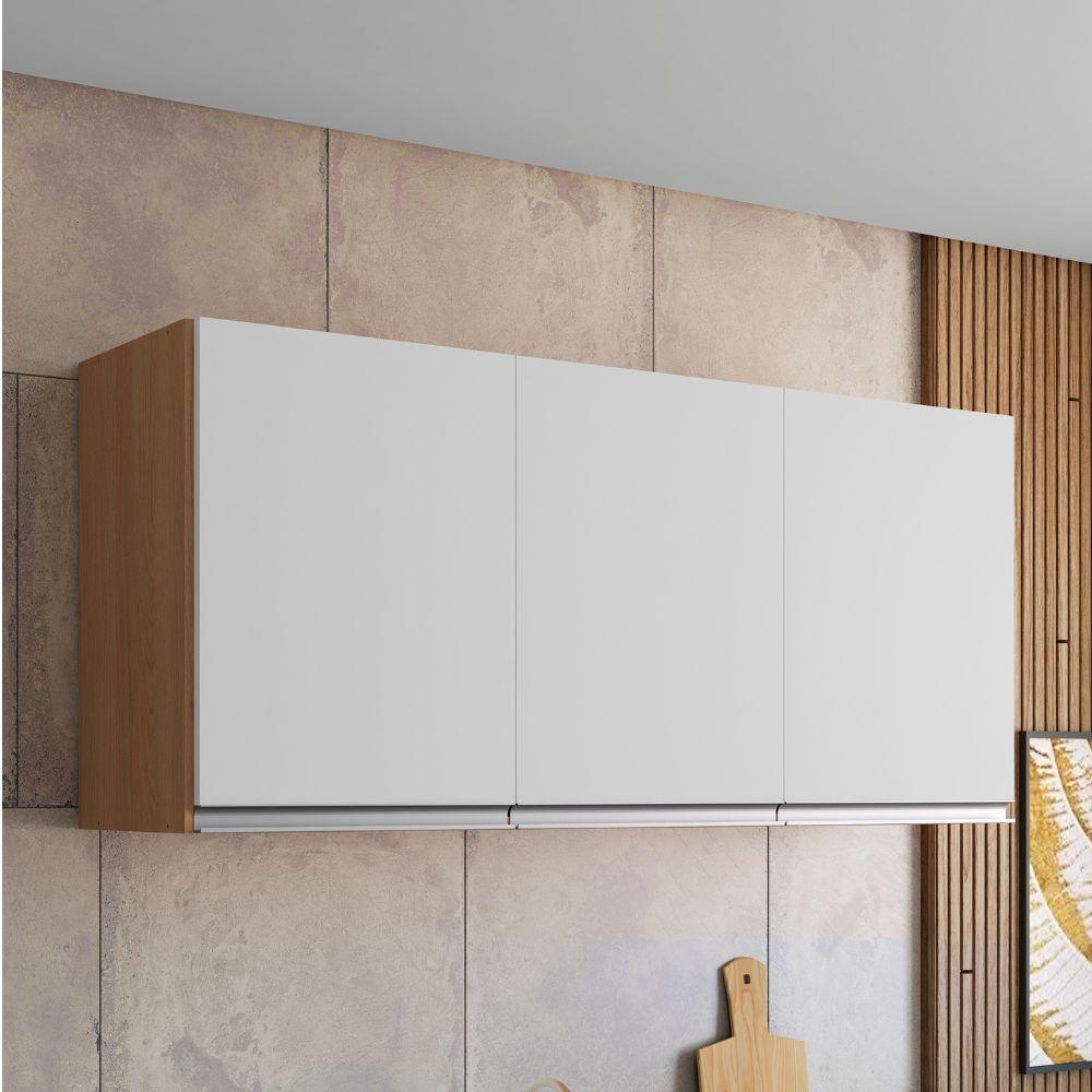 Armário Aéreo Andréia 120 Cm 3 Portas Amendoa Branco Ajl - 4