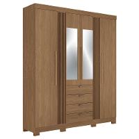 Guarda Roupa Aurora 4.4 Ripado 4 Portas E 4 Gavetas Jatobá Com Espelho E Pés - Santos Andirá Jatobá - 1