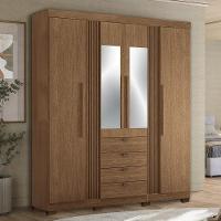 Guarda Roupa Aurora 4.4 Ripado 4 Portas E 4 Gavetas Jatobá Com Espelho E Pés - Santos Andirá Jatobá - 2